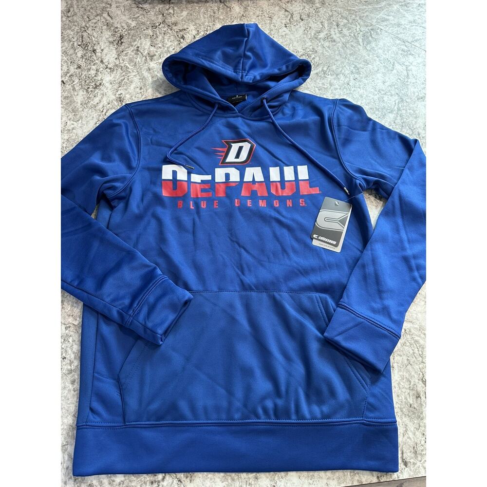 NWT Men’s Colosseum DePaul Blue Demons Hoodie Small Blue Performance Sweatshirt